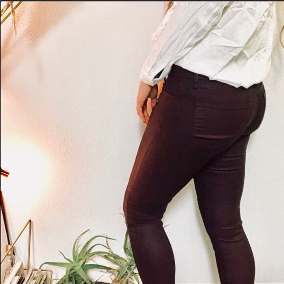 MADEWELL Maroon Waxed Coated Moto Zipper Ribbed Knee Ankle Skinny Pant Jeans 28 - Picture 5 of 7